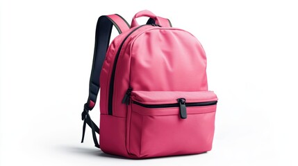 Pink backpack with urban graphic design, padded shoulder straps, and spacious front pocket, isolate on white background