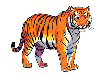 Obraz premium Majestic Tiger Illustration: Vibrant Orange and Black Stripes