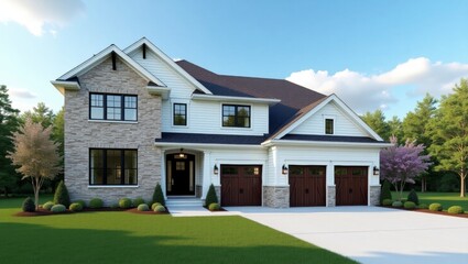 Surreal and vibrant cinematic photo of a beautiful house with captivating colors and artistic outdoor features