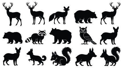 Fototapeta premium A collection of black silhouette illustrations of various wild animals