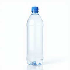 Naklejka premium Clear plastic water bottle with blue cap isolated