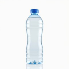 Naklejka premium Clear plastic water bottle with blue cap isolated