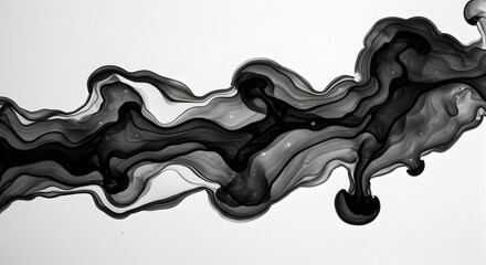 Abstract Black Ink Flowing Creating an Artistic Pattern on White Backdrop