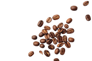 Obraz premium Freshly Roasted Coffee Beans on a White Background, Perfect for Coffee Lovers and Enthusiasts on transparent background