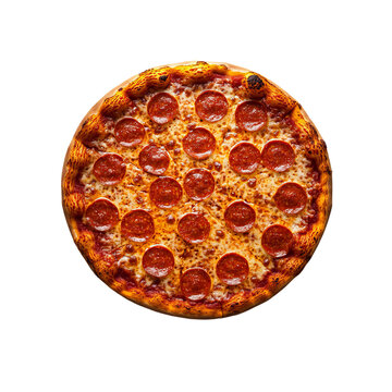 delicious cooked sujuk pizza with tomato sauce and cheese
