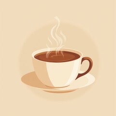 A steaming cup of coffee on a light beige background, exuding warmth and comfort.