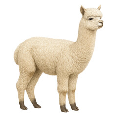 Fototapeta premium Adorable Fluffy White Alpaca Standing Profile View Farm Animal