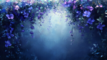 Soft focus wedding backdrop with delicate purple flowers evokes romance elegance and new beginnings symbolizing the gentle beauty of love commitment and the blossoming of a lifelong journey together

