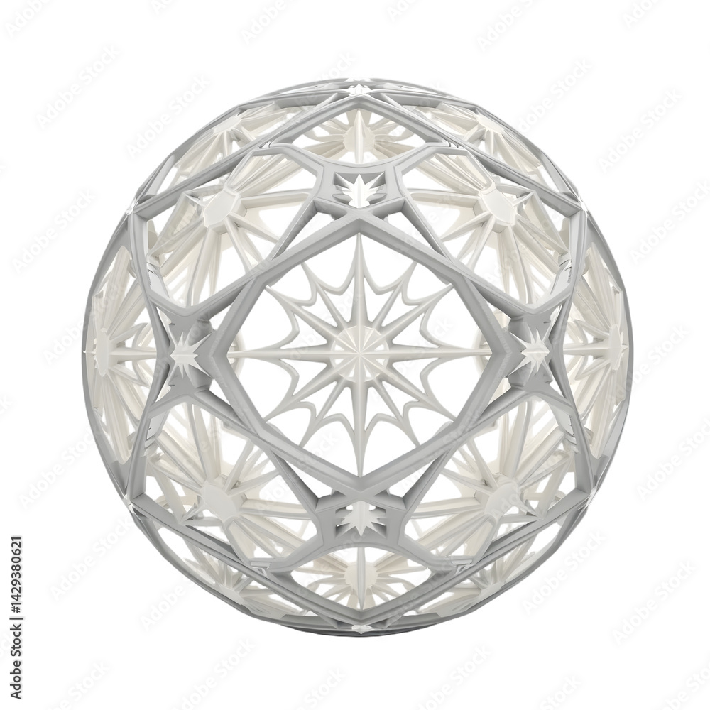 Poster geometric sphere 3d render, intricate design, plain white background. complex patterns, modern art, 