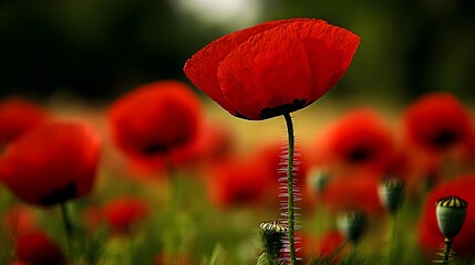 Obraz premium Stunning Red Poppy Flower in Field Closeup
