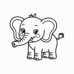 Cartoon Baby Elephant animal coloring book page for kids. International Children's Book Day.