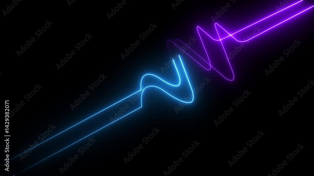 Aufkleber abstract glowing neon lights blinking lines moving animation. colorful neon line moving on black bac