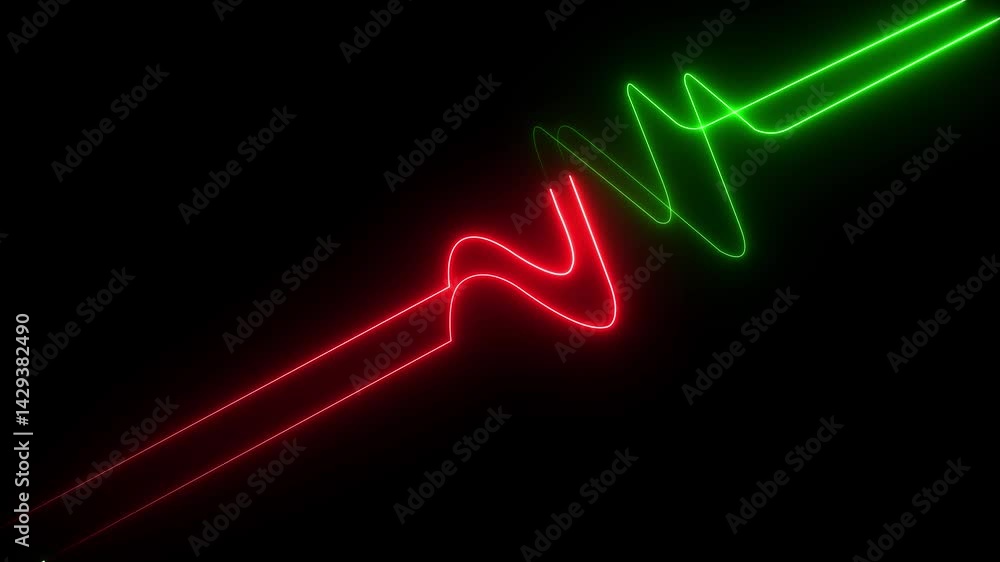 Poster abstract glowing neon lights blinking lines moving animation. colorful neon line moving on black bac