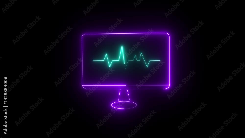 Poster neon profile icon inside monitor. profile or monitor icon on the black background. neon user profile