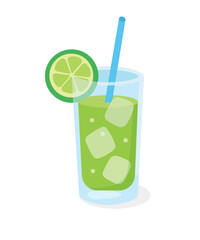 Refreshing Lime Drink with Ice – Vector Flat Design