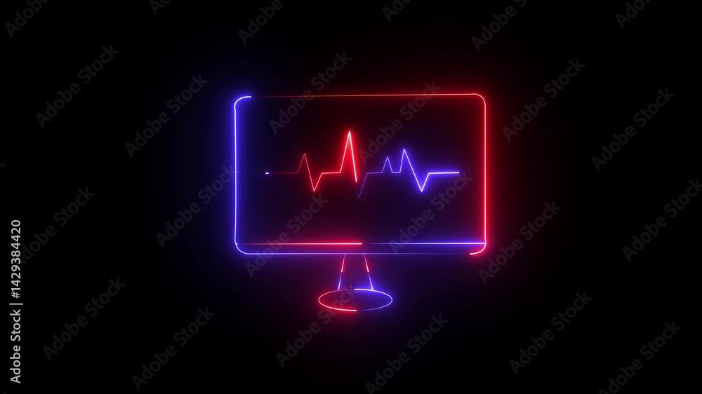 Poster neon profile icon inside monitor. profile or monitor icon on the black background. neon user profile