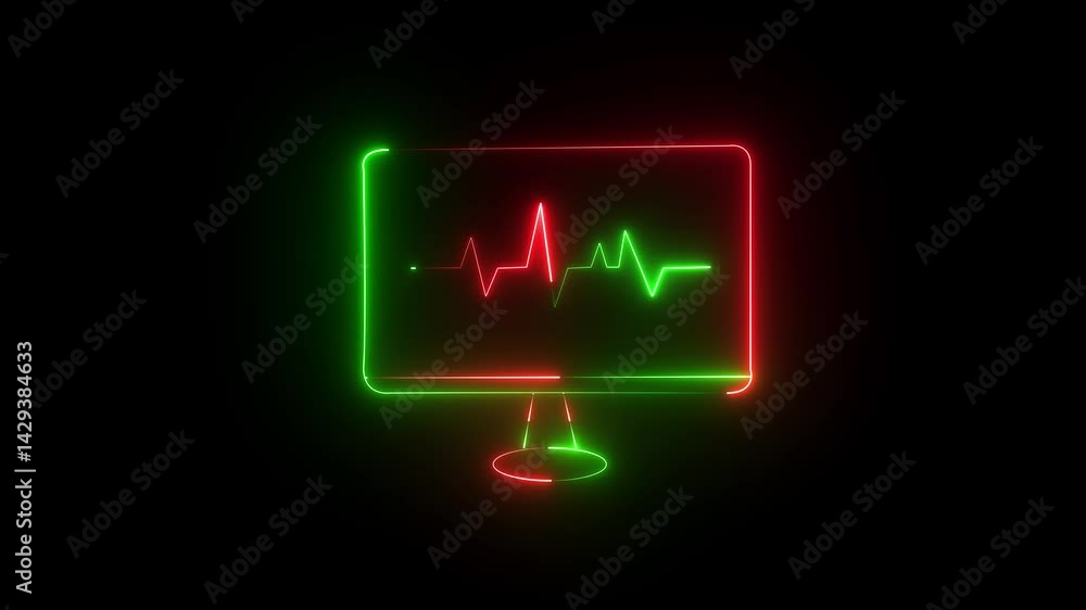 Poster neon profile icon inside monitor. profile or monitor icon on the black background. neon user profile