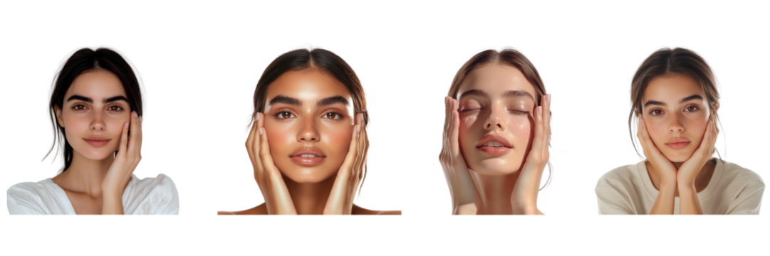 Set of young beautiful woman looking forward isolated on a transparent background - Powered by Adobe