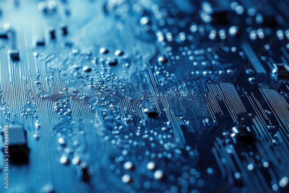 Aufkleber close-up of a circuit board's intricate pathways and components, showcasing technological complexity
