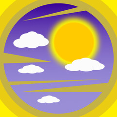 Summer simple illustration. Blue sky with white clouds and shining sun. Summer, beautiful weather, clouds in the sky.