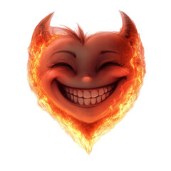 Obraz premium Playful Fiery Heart with Joyful Face and Flames, Illustrating Passion, Love, and Enthusiasm in a Whimsical Style for Creative Projects