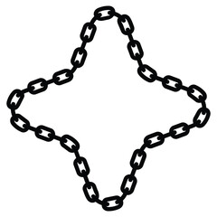 Obraz premium Minimalist black outline chain cross symbol with uniform rectangular links. Overhead perspective, clean vector graphic on white. Simple, versatile decorative element for design projects. Solid black