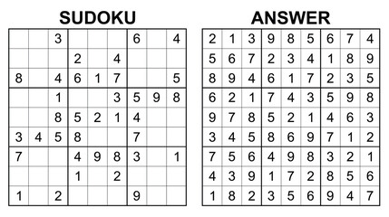 Vector sudoku with answer 40. Educational game with numbers for kids and leisure for adult on white background.
