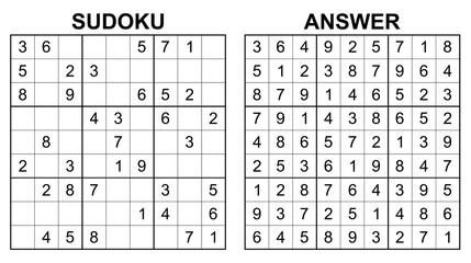 Vector sudoku with answer 35. Educational game with numbers for kids and leisure for adult on white background.