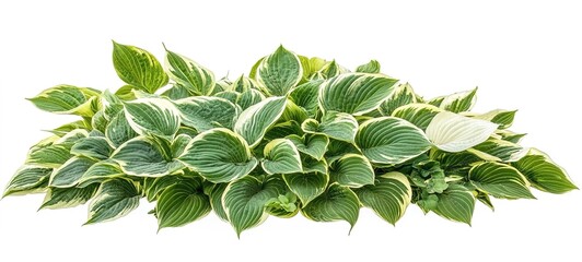 A variegated hosta plant isolated on a white background.