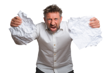 Wütender Mann zerreißt Papier in Rage PNG mit transparentem Hintergrund

