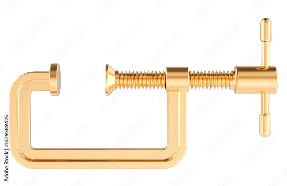 Poster golden c-clamp, 3d rendering isolated on transparent background