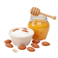 3d Illustration Serving of Yogurt with Almonds and Honey