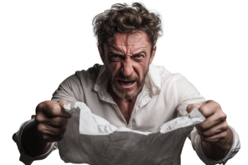 Wütender Mann zerreißt Papier in Rage PNG mit transparentem Hintergrund

