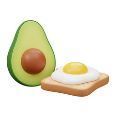 3d Illustration Avocado and Fried Egg on Toast Breakfast Concept