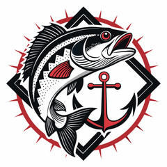 Create a vibrant illustration of a koi fish incorporating bold tattoo-style art, featuring an anchor prominently displayed within its scales.