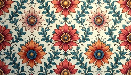 Intricate floral damask pattern in muted tones , decoration, design, design element