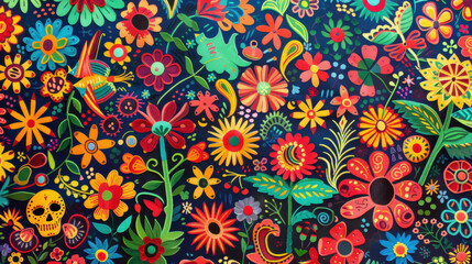 Cinco de Mayo Papel Picado in Red, Yellow, Green, and Blue with Intricate Patterns