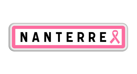 Panneau de sortie de Nanterre, Hauts-de-Seine, Île-de-France avec Ruban Octobre Rose