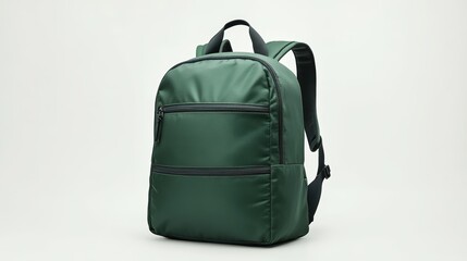 Naklejka premium Bold graphic green backpack with minimalist design, ergonomic back support, and smooth zipper closures, isolate on white background