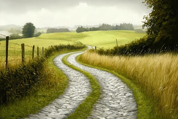 Obraz premium Winding country road through a lush landscape