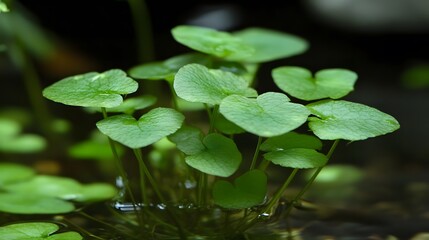 Vibrant Green Aquatic Plants Heart Shaped Leaves Close Up