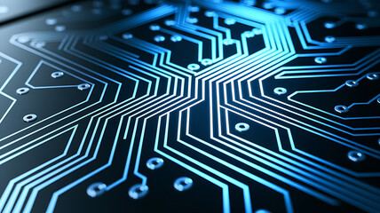 Modern circuit board design in blue tones representing technology  