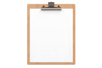 Wooden clipboard with blank paper isolated on transparent background