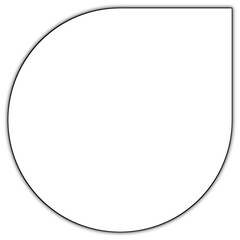 White droplet or rounded tab shape with black outline and subtle shadow, often used in UI design, buttons, icons, or decorative elements