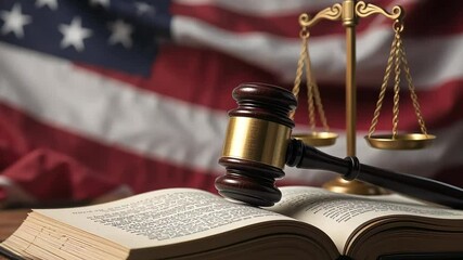 American Justice Law Gavel Scales with Constitution Book for Law Day or Loyalty Day