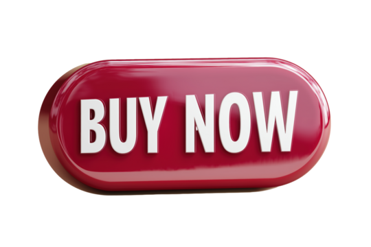 Roter 3D-Webbutton mit Buy Now Schriftzug PNG mit transparentem Hintergrund


