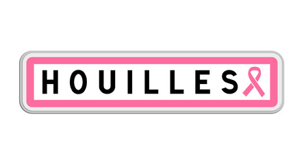 Panneau de sortie de Houilles, Yvelines, Île-de-France avec Ruban Octobre Rose