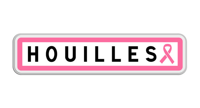 Panneau de sortie de Houilles, Yvelines, &Icirc;le-de-France avec Ruban Octobre Rose