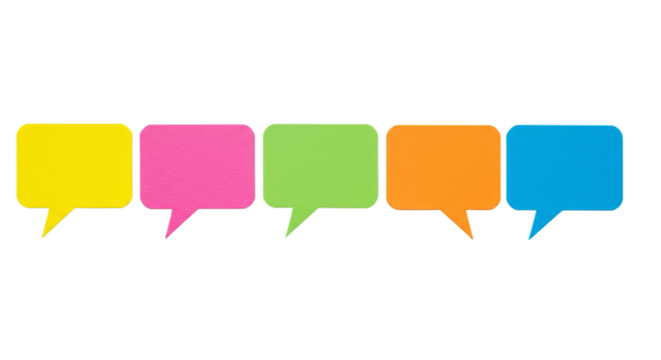 Speech bubbles colorful row — transparent background - Powered by Adobe