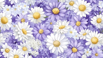 Obraz premium Watercolor Purple and White Daisy Flower Seamless Pattern